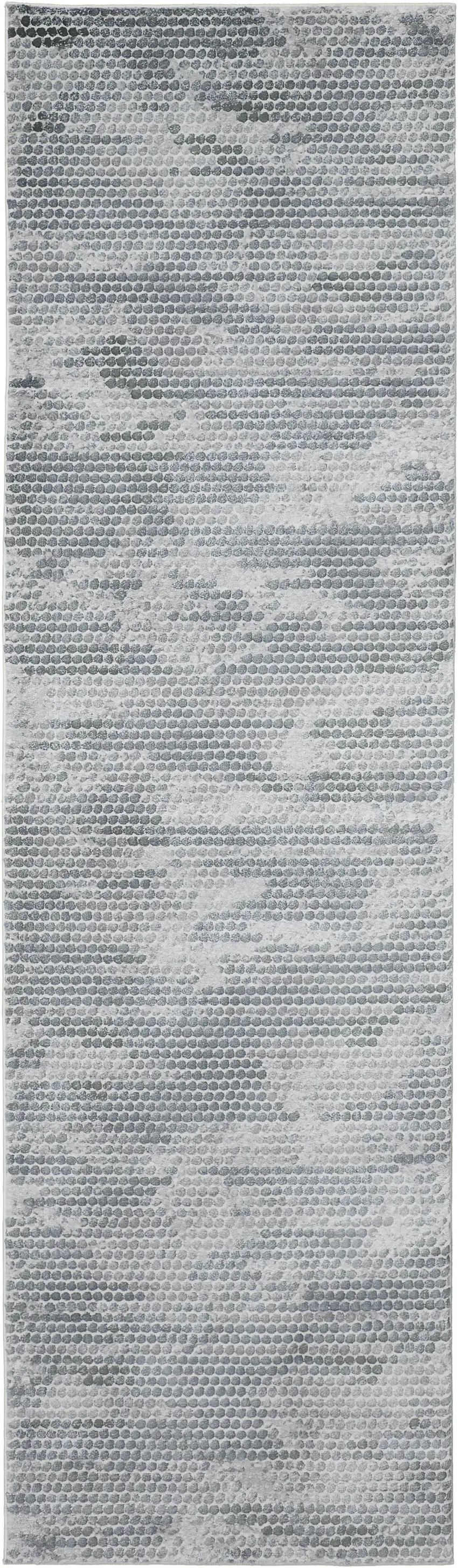 8' Gray and Blue Abstract Power Loom Runner Rug Photo 4