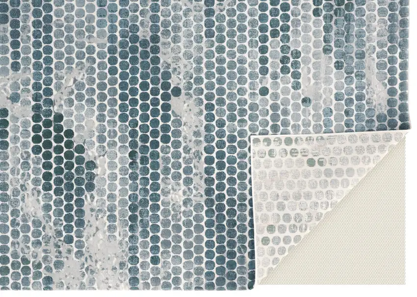 8' Gray and Blue Abstract Power Loom Runner Rug Photo 3