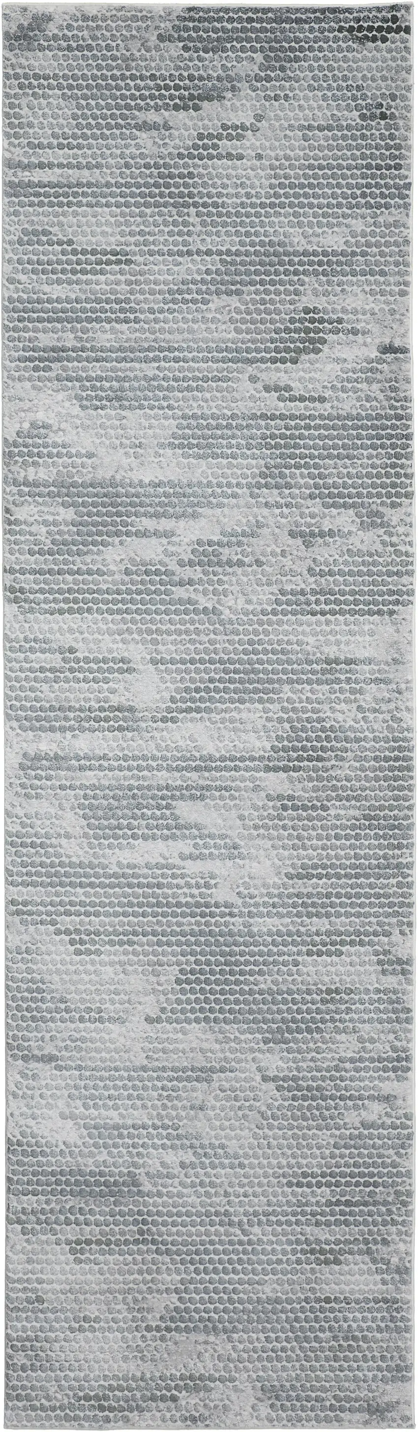 8' Gray and Blue Abstract Power Loom Runner Rug Photo 1