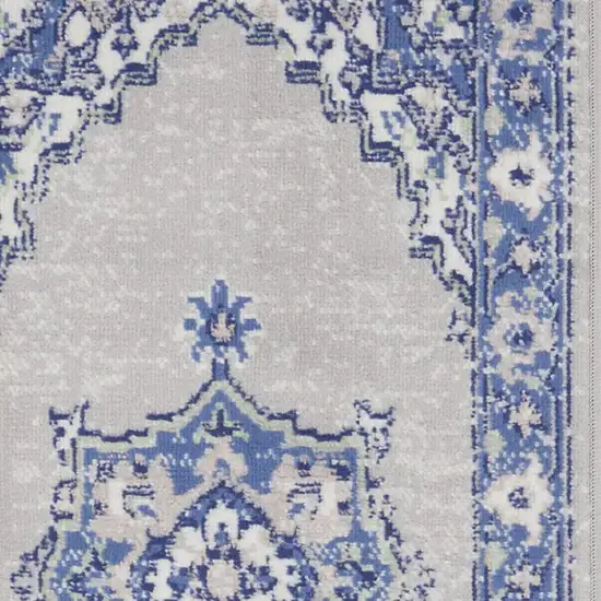 6' Gray and Blue Floral Runner Rug Photo 6