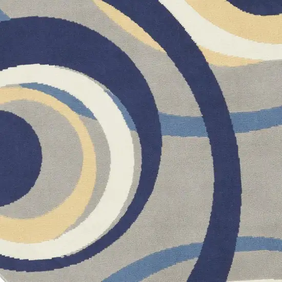 5' Gray and Blue Round Geometric Power Loom Area Rug Photo 1