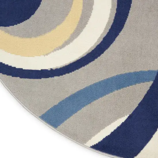 5' Gray and Blue Round Geometric Power Loom Area Rug Photo 8