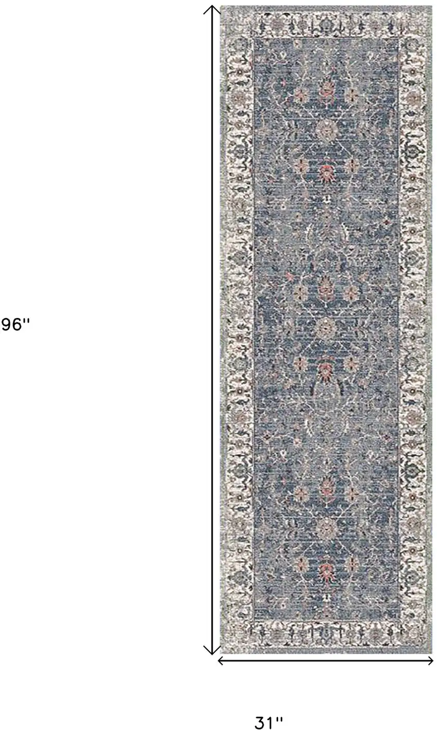 8' Gray and Brown Oriental Power Loom Runner Rug Photo 6