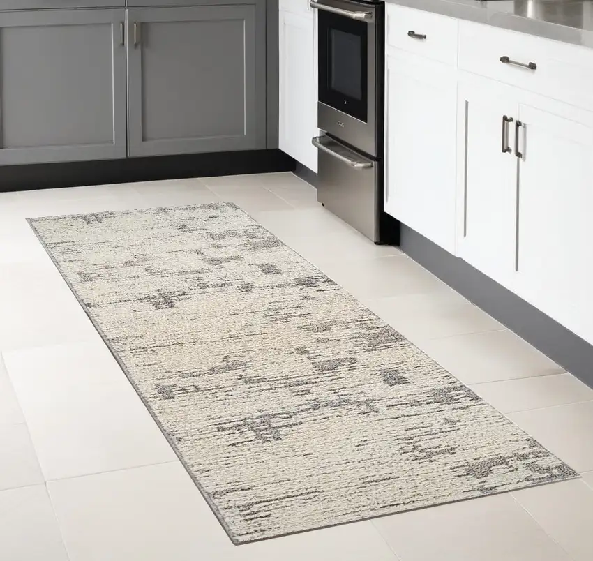8' Gray and Cream Abstract Distressed Area Rug Photo 1
