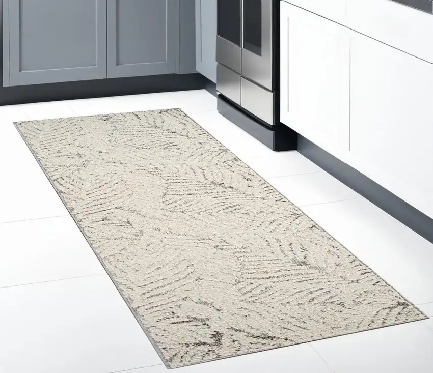 8' Gray and Cream Floral Distressed Area Rug Photo 1