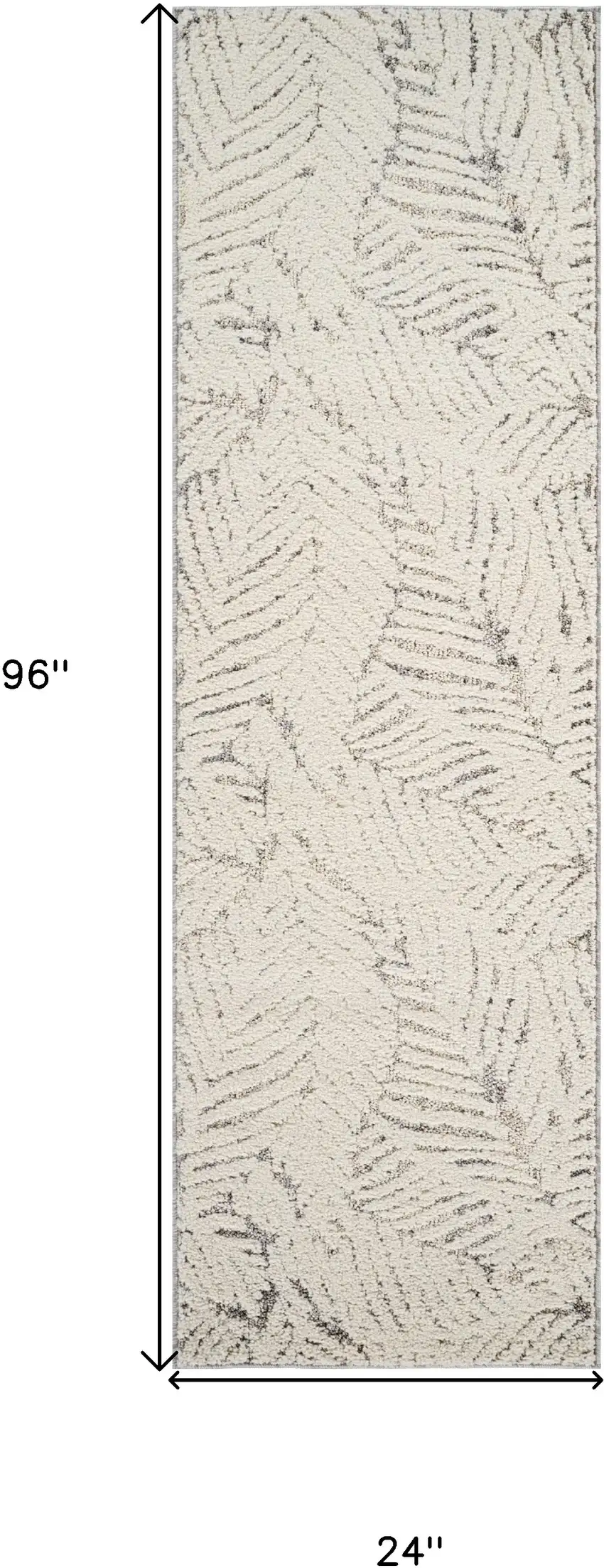 8' Gray and Cream Botanical Leaves Distressed Runner Rug Photo 7