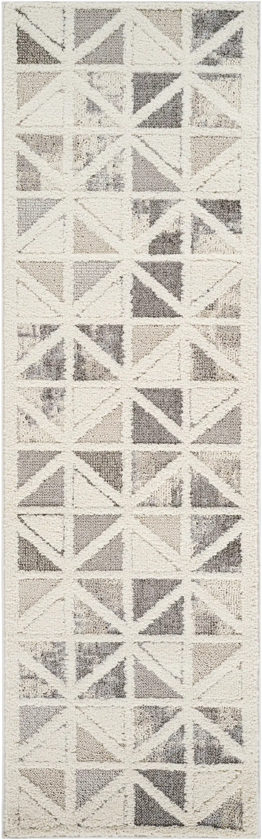 8' Gray and Cream Geometric Distressed Area Rug Photo 2