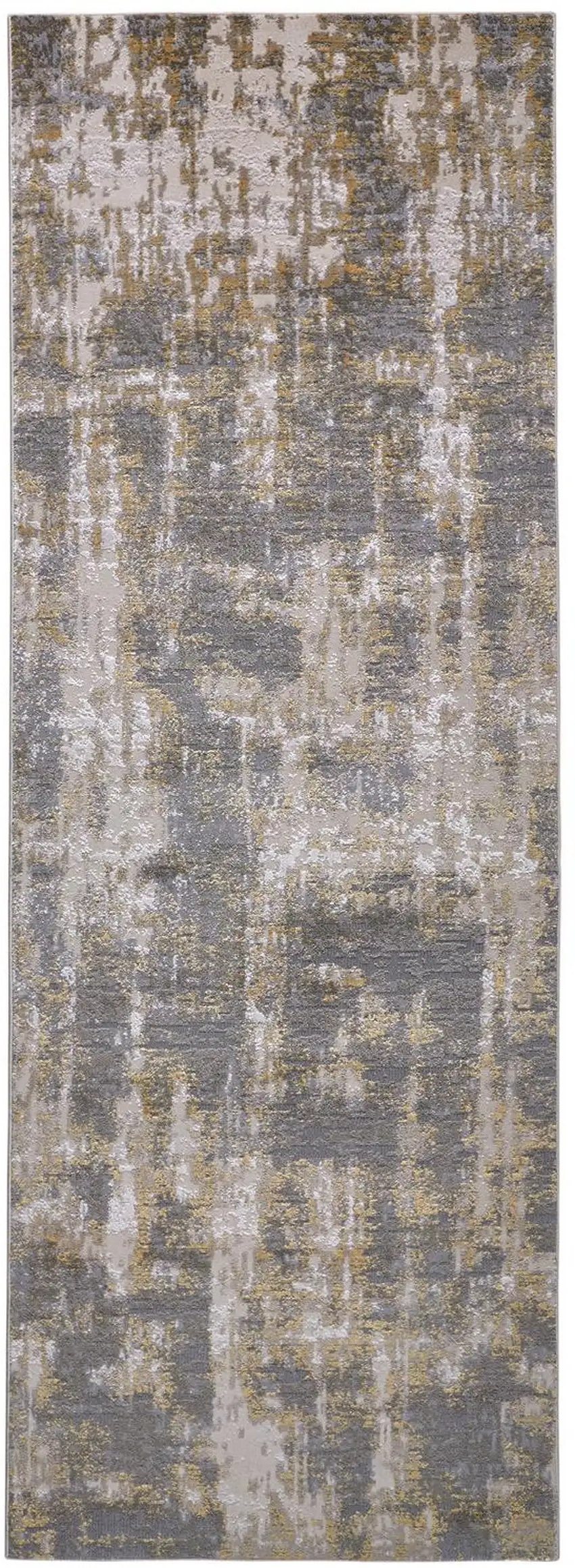 8' Gray and Gold Abstract Distressed Runner Rug Photo 5