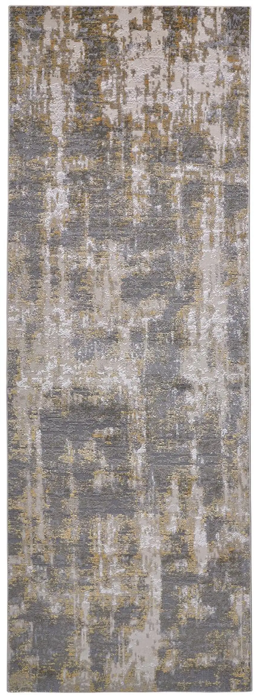 8' Gray and Gold Abstract Distressed Runner Rug Photo 2