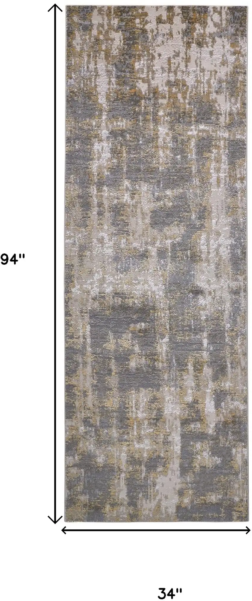 8' Gray and Gold Abstract Distressed Runner Rug Photo 3