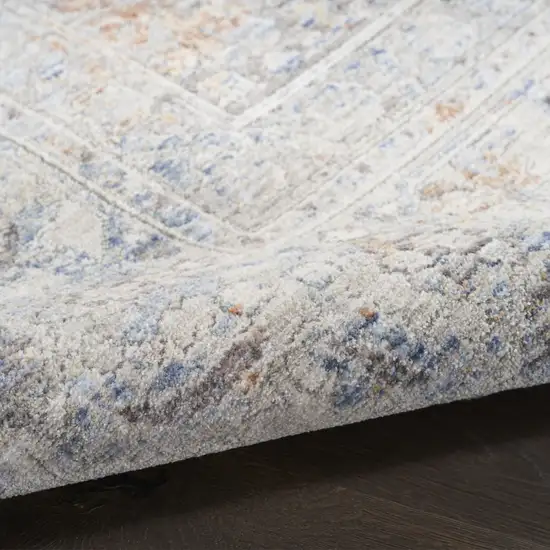 8' Gray and Gold Oriental Power Loom Distressed Runner Rug With Fringe Photo 5