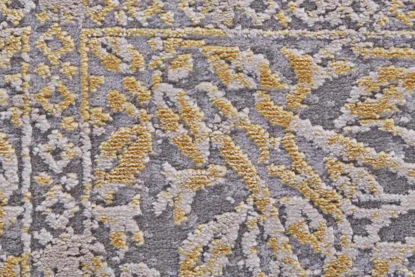 8' Gray and Gold Oriental Power Loom Worn Faded Runner Rug Photo 4