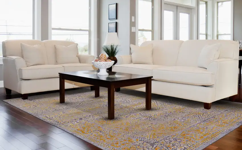 8' Gray and Gold Oriental Power Loom Worn Faded Runner Rug Photo 8