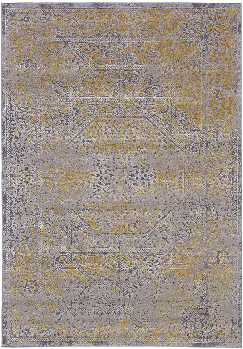 8' Gray and Gold Oriental Power Loom Worn Faded Runner Rug Photo 3
