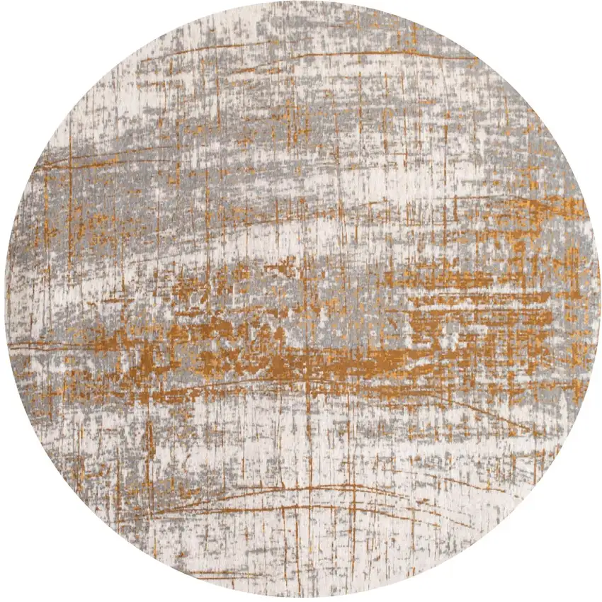 8' Gray and Gold Round Abstract Non Skid Area Rug Photo 2