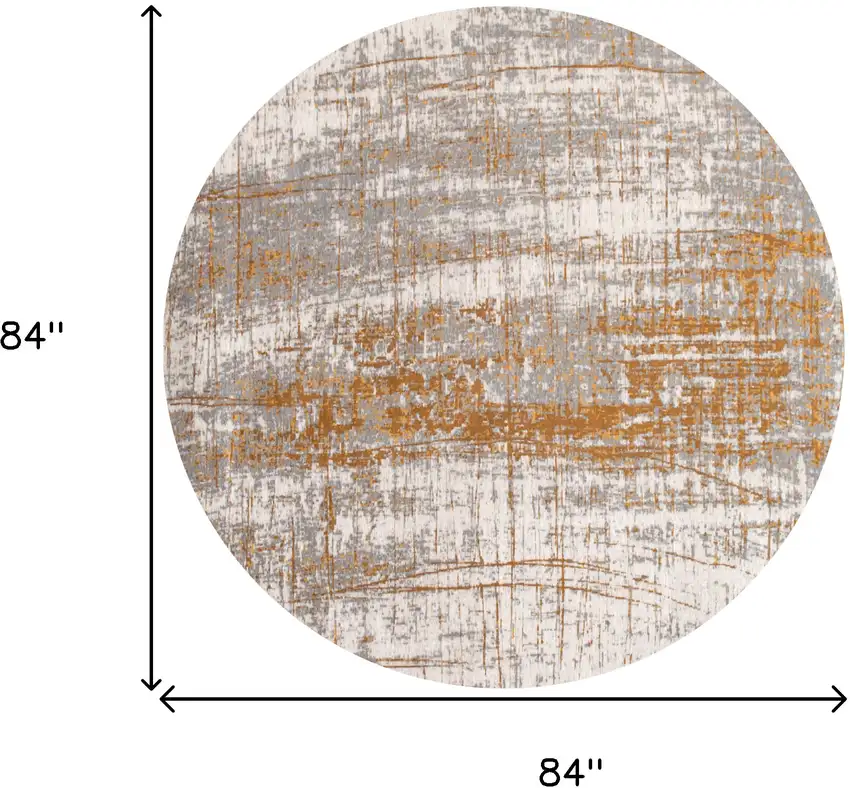 8' Gray and Gold Round Abstract Non Skid Area Rug Photo 3