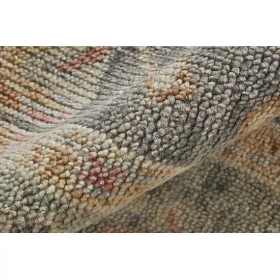 8' Gray and Gold Wool Oriental Hand Knotted Runner Rug With Fringe Photo 5