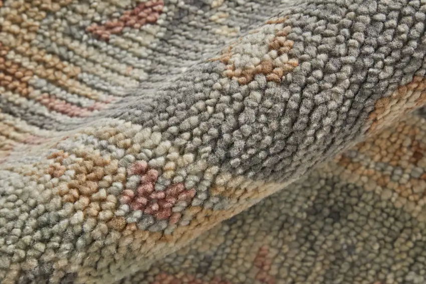8' Gray and Gold Wool Oriental Hand Knotted Runner Rug With Fringe Photo 5