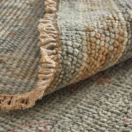 8' Gray and Gold Wool Oriental Hand Knotted Runner Rug With Fringe Photo 7