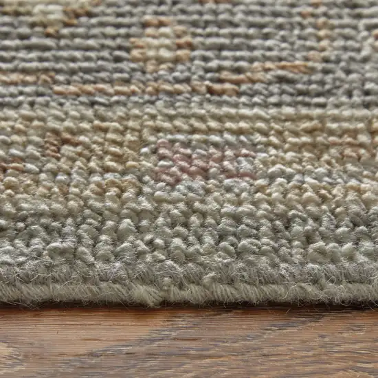 8' Gray and Gold Wool Oriental Hand Knotted Runner Rug With Fringe Photo 4