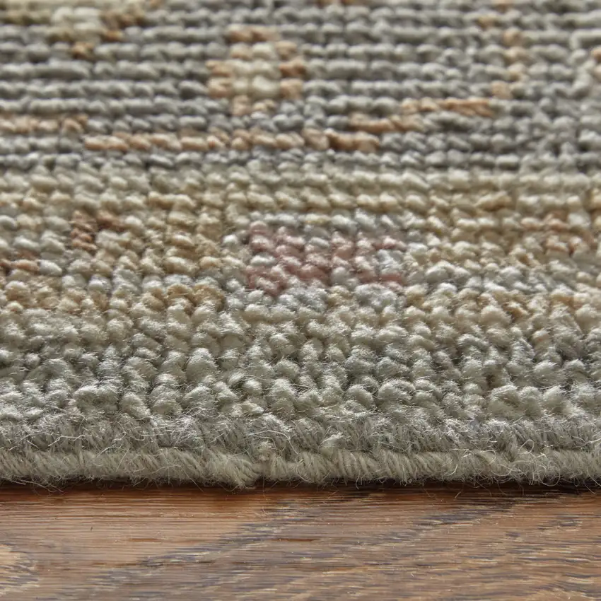 8' Gray and Gold Wool Oriental Hand Knotted Runner Rug With Fringe Photo 4