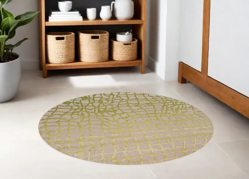 8' Gray and Green Round Abstract Non Skid Area Rug Photo 1