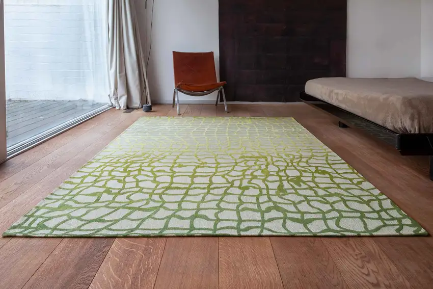 5' Gray and Green Round Abstract Non Skid Area Rug Photo 9