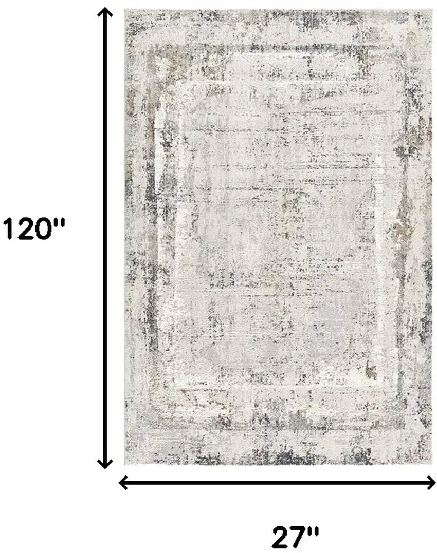 10' Gray and Ivory Abstract Distressed Runner Rug Photo 3