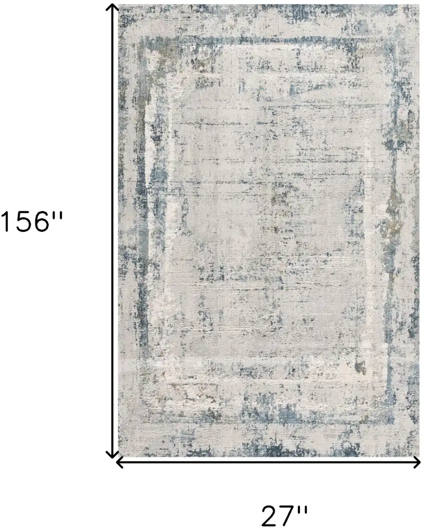 13' Gray and Ivory Abstract Distressed Runner Rug Photo 3