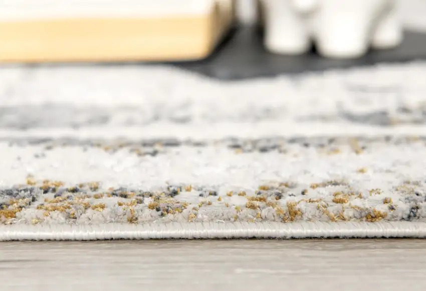 15' Gray and Ivory Abstract Distressed Runner Rug Photo 5