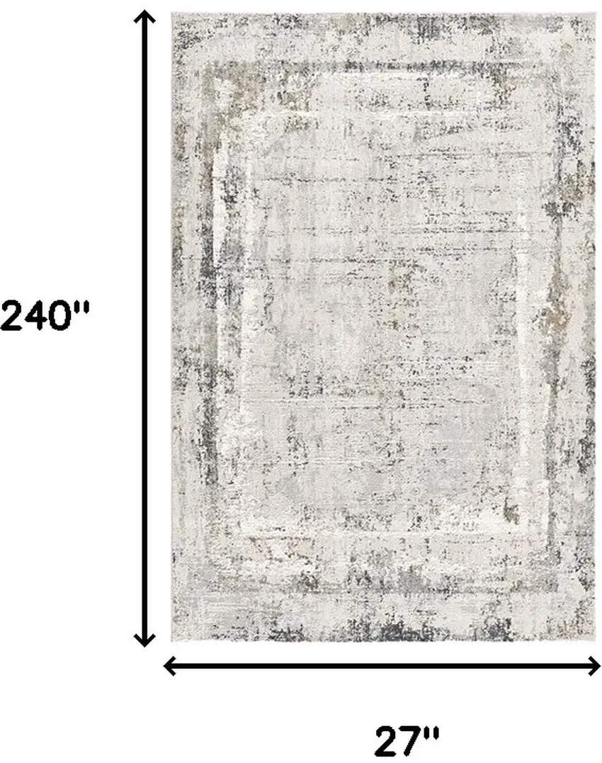 20' Gray and Ivory Abstract Distressed Runner Rug Photo 3