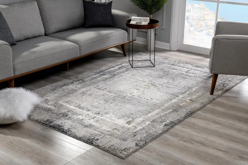 20' Gray and Ivory Abstract Distressed Runner Rug Photo 8