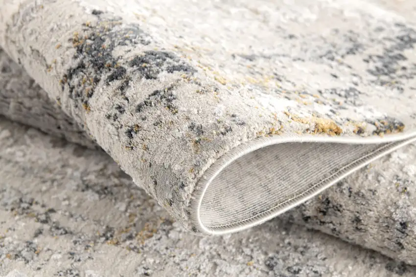 8' Gray and Ivory Abstract Distressed Runner Rug Photo 7