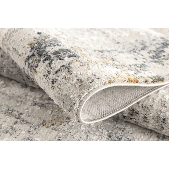8' Gray and Ivory Abstract Distressed Runner Rug Photo 7
