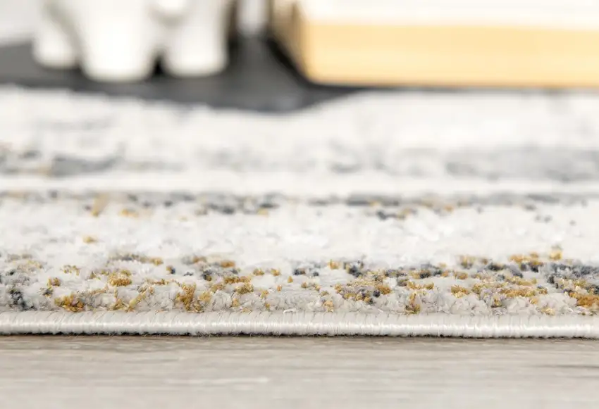 8' Gray and Ivory Abstract Distressed Runner Rug Photo 5