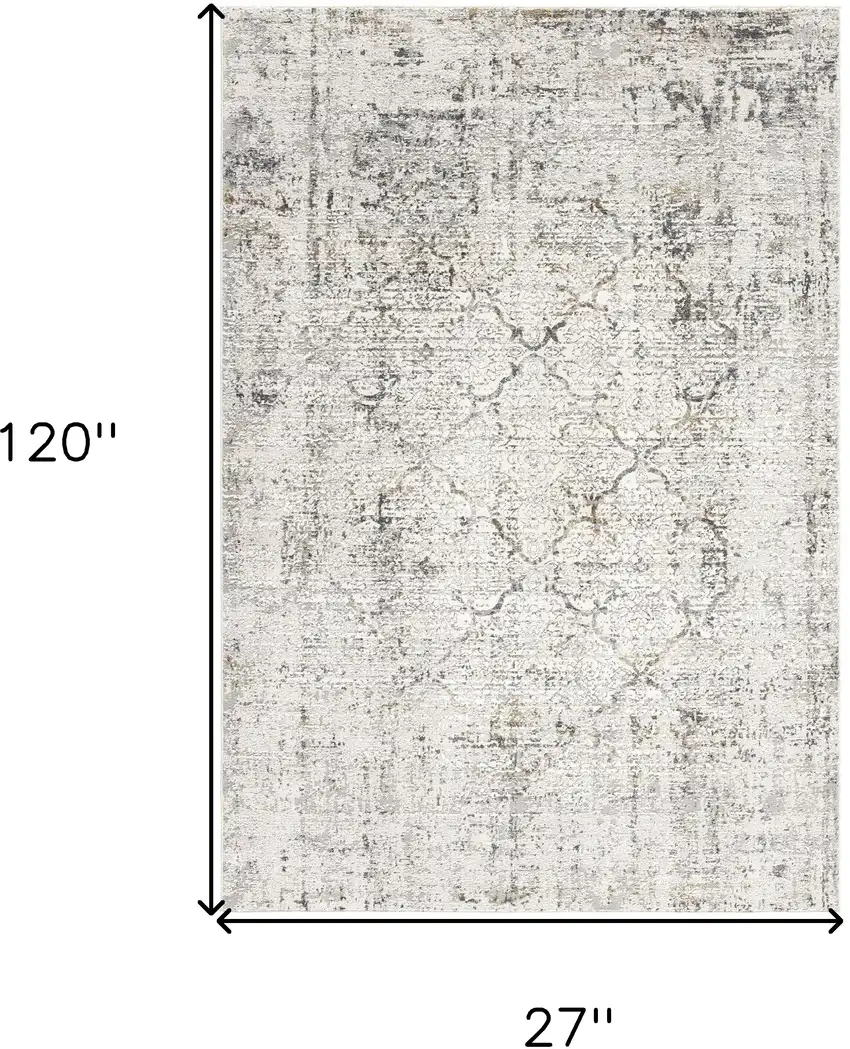 10' Gray and Ivory Abstract Distressed Runner Rug Photo 3