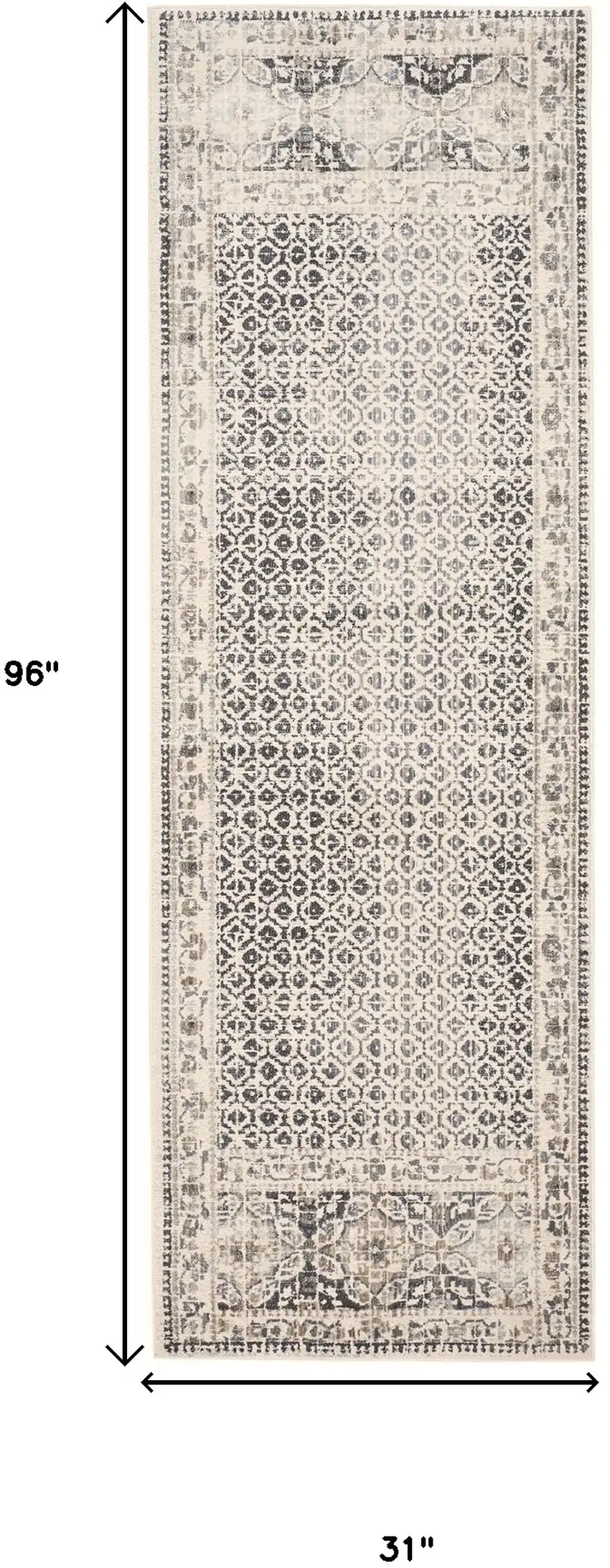 8' Gray and Ivory Abstract Geometric Power Loom Distressed Runner Rug Photo 3