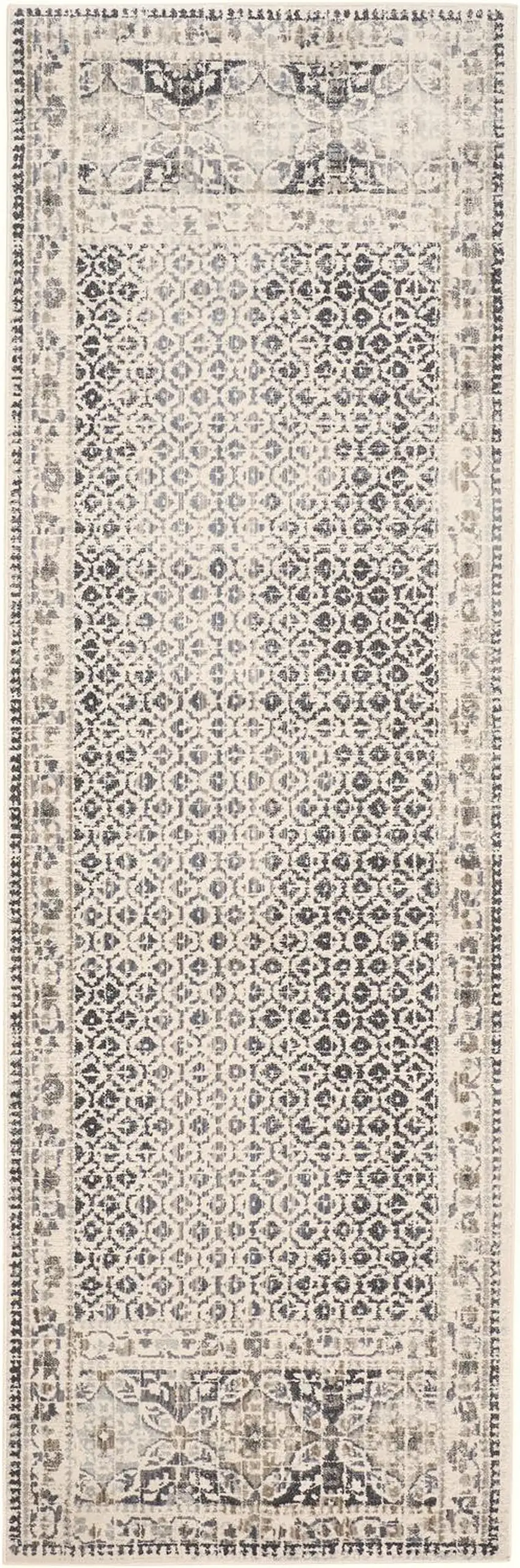 8' Gray and Ivory Abstract Geometric Power Loom Distressed Runner Rug Photo 4