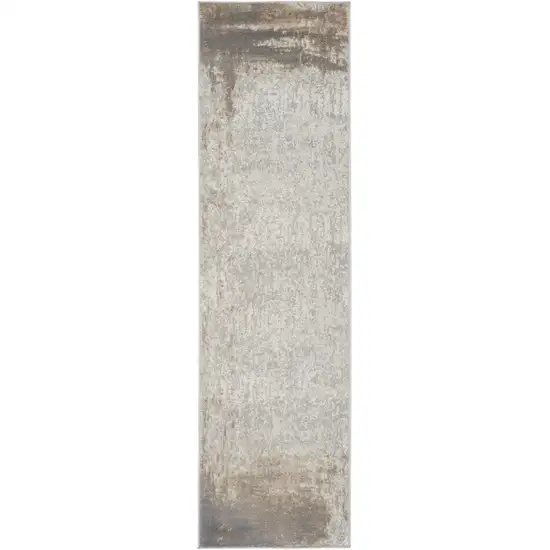 8' Gray and Ivory Abstract Non Skid Runner Rug Photo 2