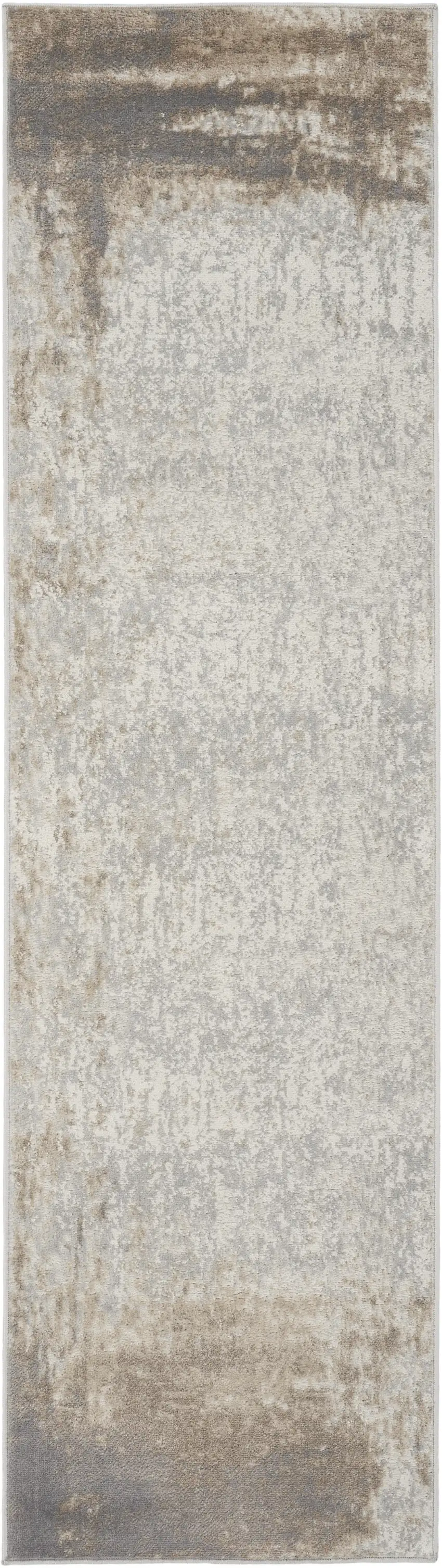 8' Gray and Ivory Abstract Non Skid Runner Rug Photo 2