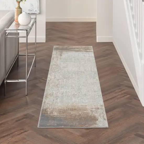 8' Gray and Ivory Abstract Non Skid Runner Rug Photo 8
