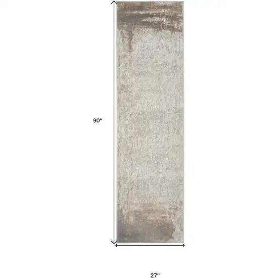 8' Gray and Ivory Abstract Non Skid Runner Rug Photo 3