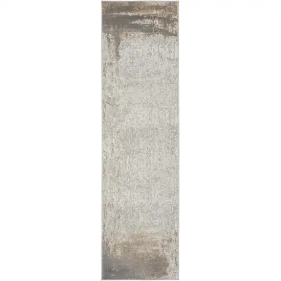 8' Gray and Ivory Abstract Non Skid Runner Rug Photo 1