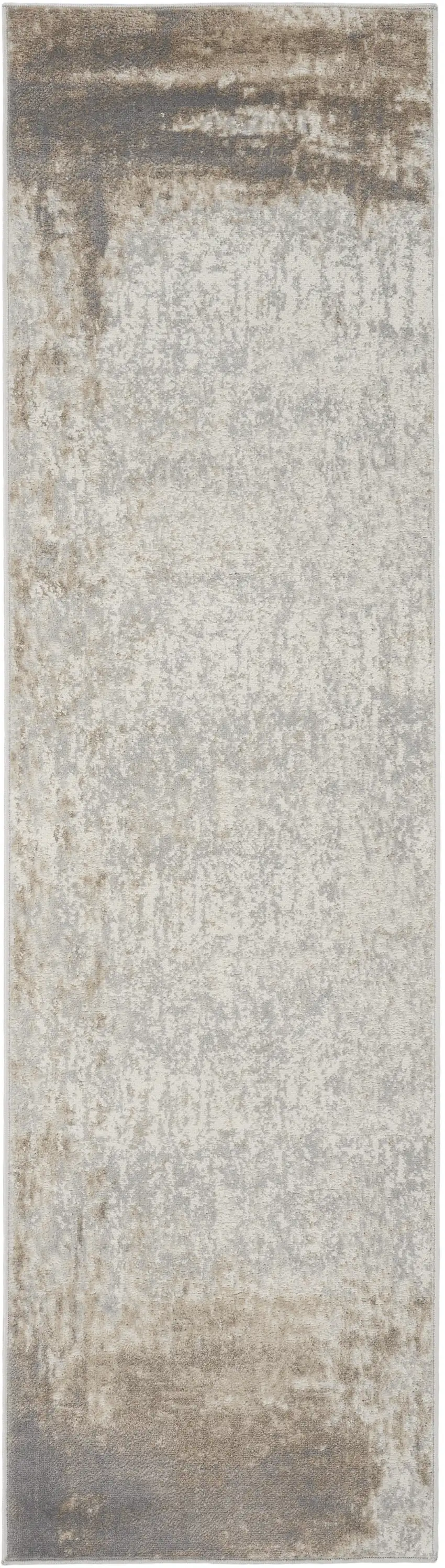 8' Gray and Ivory Abstract Non Skid Runner Rug Photo 1