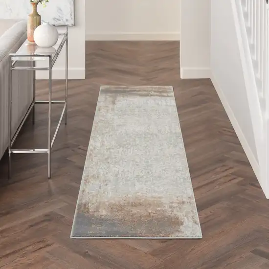 8' Gray and Ivory Abstract Non Skid Runner Rug Photo 3