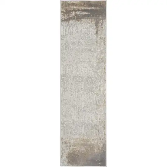 8' Gray and Ivory Abstract Non Skid Runner Rug Photo 5