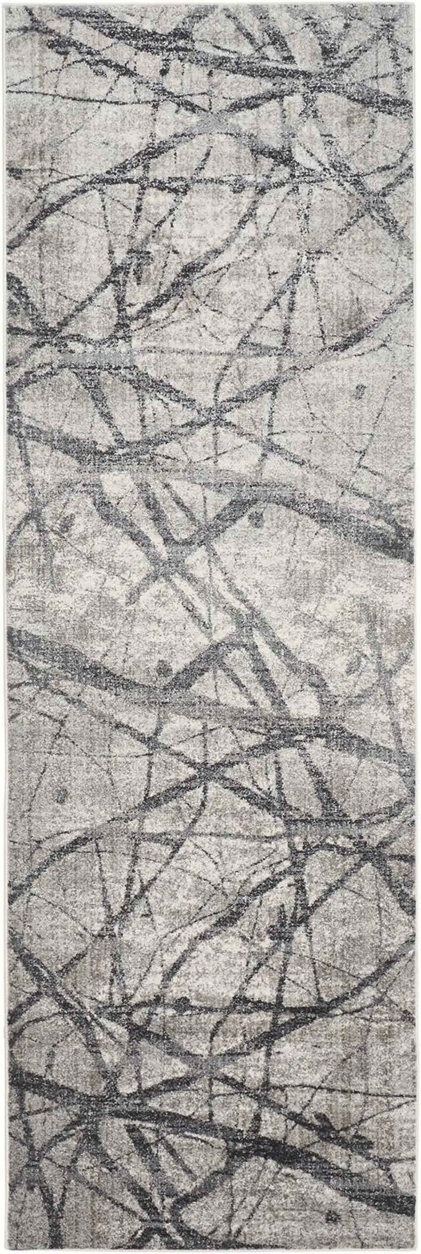 8' Gray and Ivory Abstract Power Loom Distressed Runner Rug Photo 4