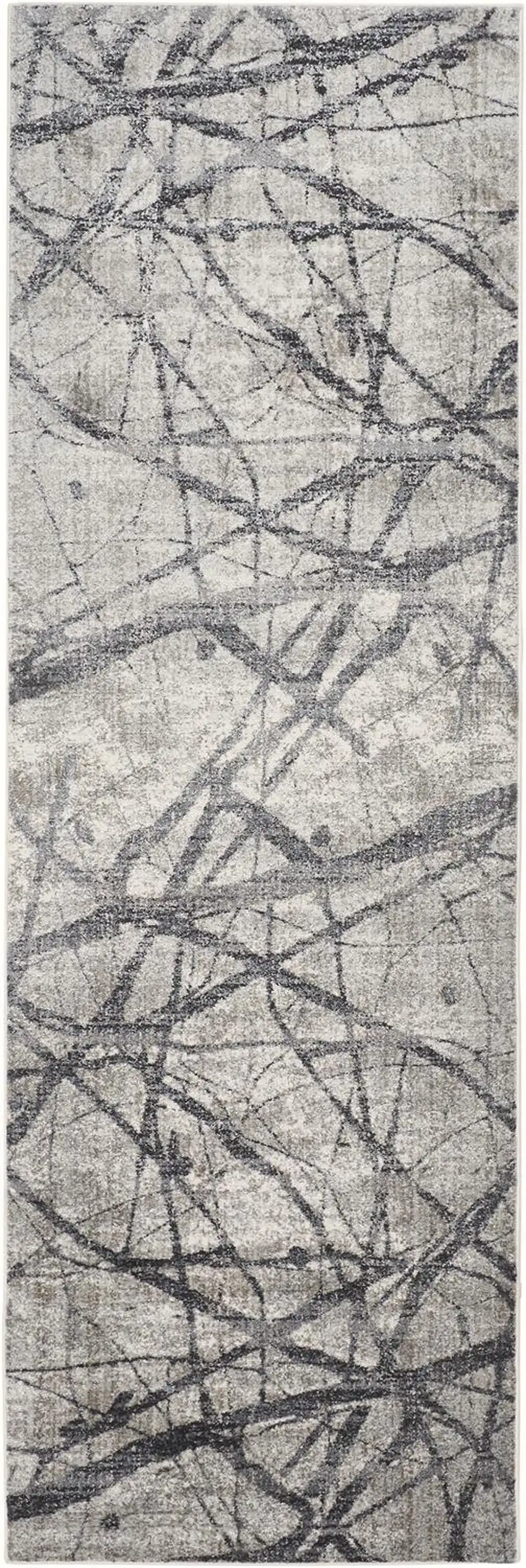 8' Gray and Ivory Abstract Power Loom Distressed Runner Rug Photo 2