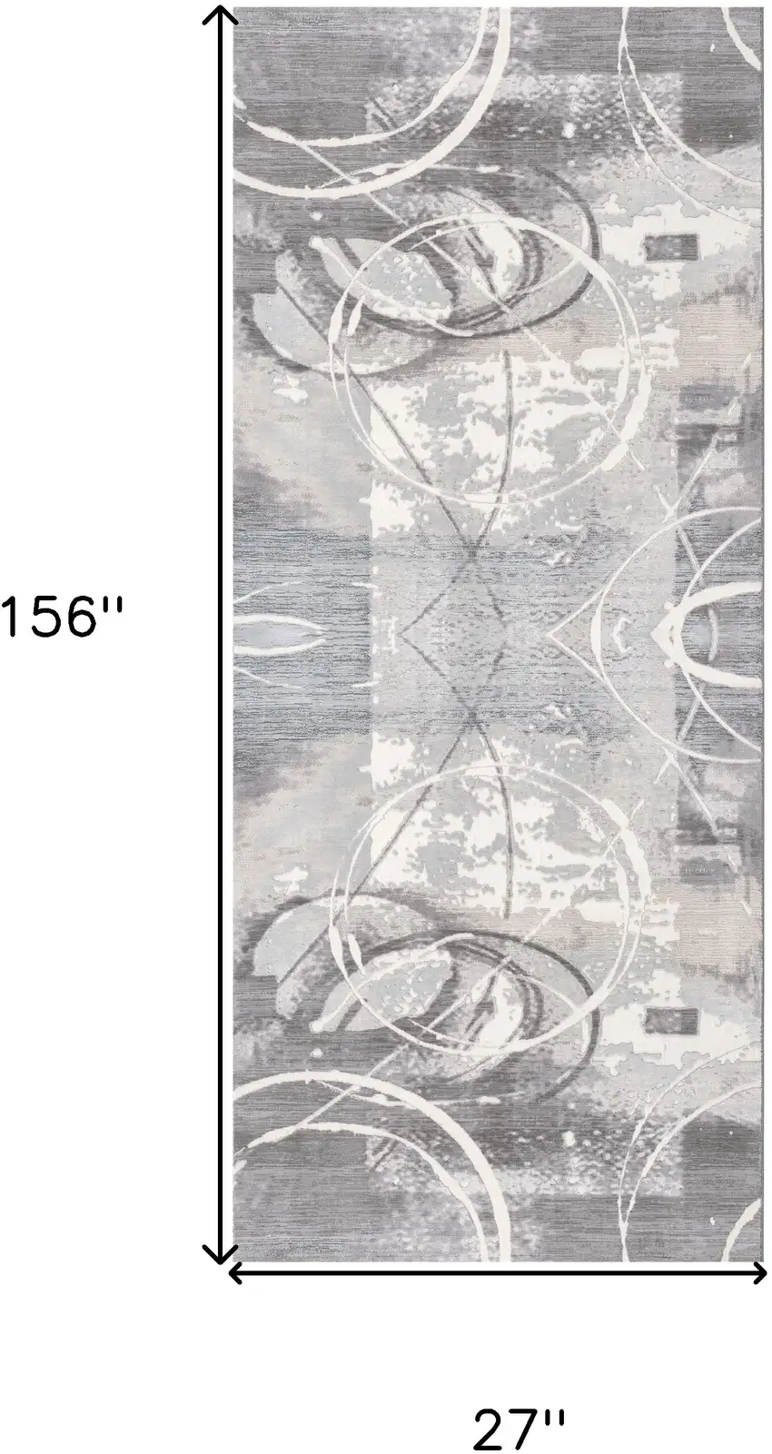 13' Gray and Ivory Abstract Power Loom Distressed Runner Rug Photo 3