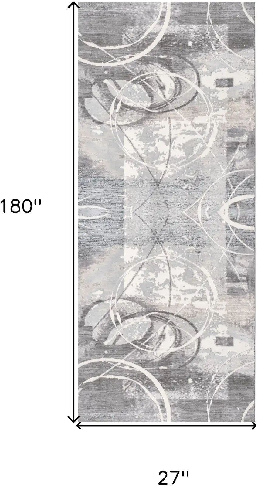 15' Gray and Ivory Abstract Power Loom Distressed Runner Rug Photo 3